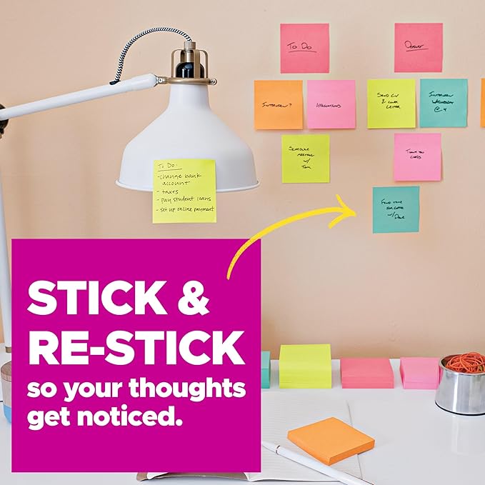 Post-it Super Sticky Notes, 4x4 in, 4 Pads, 2X The Sticking Power, Rio de Janerio Collection, Bright Colors (Orange, Pink, Blue, Green),Recyclable (675-4SSUC) (Pack of 6)