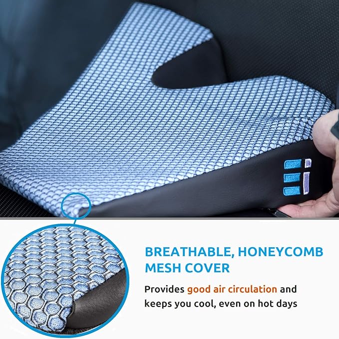 Memory Foam Car Seat Cushion for Driving - Ergonomic Wedge Cushion for Back Pain, Sciatica Relief - Non-Slip Truck Seat Pad for Long Sitting - Office Chair Support 17.5 x 15 x 3.5
