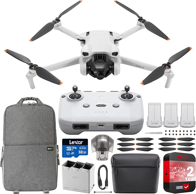 DJI Mini 3 Camera Drone Quadcopter + RC-N1 Controller (No Screen) + Fly More Kit, 4K Video, 38min Flight Time, True Vertical Shooting, Intelligent Modes Bundle w/Deco Gear Backpack +Accessories