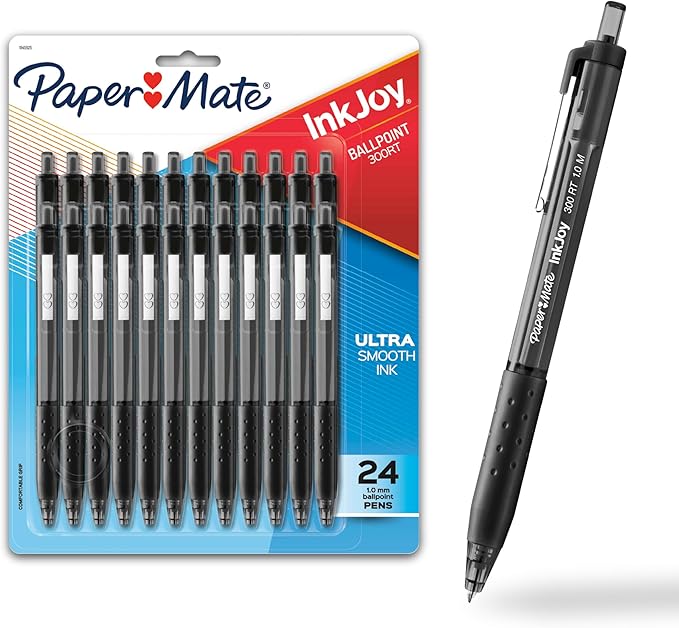 Paper Mate InkJoy 300RT Retractable Ballpoint Pens, Medium Point (1.0mm), Black, 24 Count