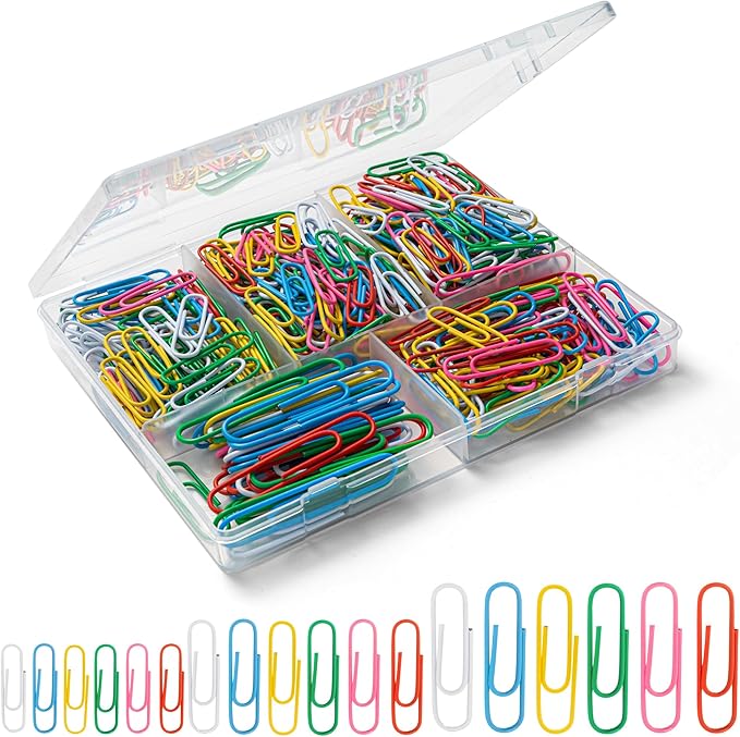 Paper Clips Assorted Sizes, Cute Colored Paper Clip for Office Supplies,Small Medium Large Jumbo, Colorful and Heavy Duty, Ideal for Bookmark- Pack of 350