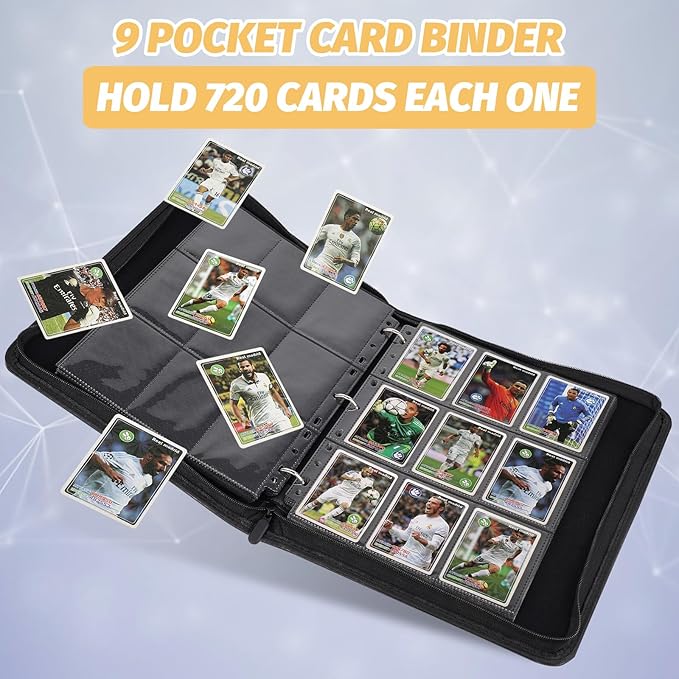 9 Pocket Card Binder, Premium Zip Trading Card Binder, 720 Double Sided Pocket PU Card Collection Binder, Collector Card Album, Card Folder for MTG, TCG, Sports Cards, Game Cards (Blue1)