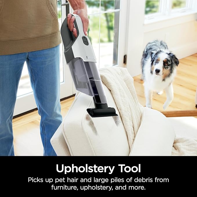 Shark Cyclone PET Handheld Vacuum with, HyperVelocity Suction, Powerful Pet Hair Pickup, Lightweight, XL Dust Cup, Including Upholstery Tool, 8" Crevice Tool, Scrubbing Brush, Pearl White, AA701