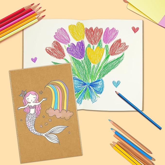 24 Pack Blank Books for Kids - 5.5"x 8.3", 60 Pages - Small Journals Bulk, Girls Notebooks for Drawing & Writing, Sketchbooks with Kraft Brown Soft Cover, Unlined Paper, A5 Travel Size