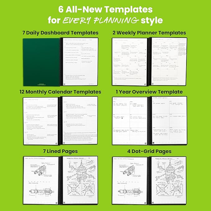 Rocketbook Flex Reusable Planner, Smart Undated, Daily, Weekly, Monthly, Annual Calendar Templates, Letter Size 8.5x11, Black (Pack of 1)