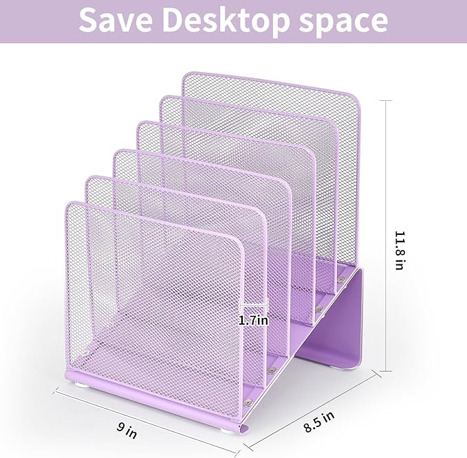 File Organizer for Desk, Desk Organizer with 5-Section Vertical File Rack, File Folder Organizer (Purple)