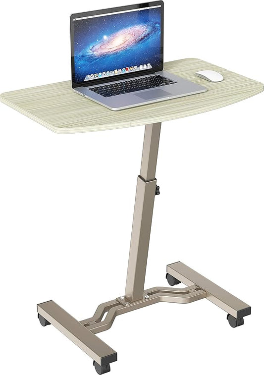 SHW Mobile Height Adjustable Laptop Rolling Cart with Height Adjustment from 28" to 33", Maple