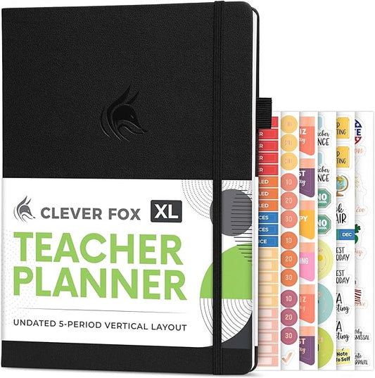 Clever Fox Teacher Planner – School Year Planner with Calendars & Lesson Plans – Book for Classroom & Homeschool Organization, A4 (Black)