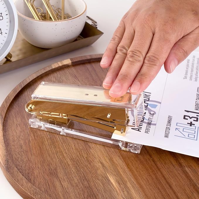 Swingline Compact Clear Acrylic Gold Stapler, 20 Sheet Capacity, Half Strip, Transparent Desk Stapler (S700000A)