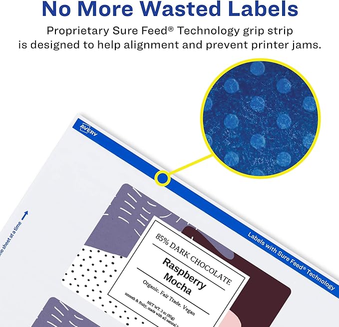 Avery Glossy White Rectangle Labels, Sure Feed Technology, 2" x 6", 400 Glossy White Labels, Print-to-The-Edge, Permanent Adhesive, Laser/Inkjet Printable