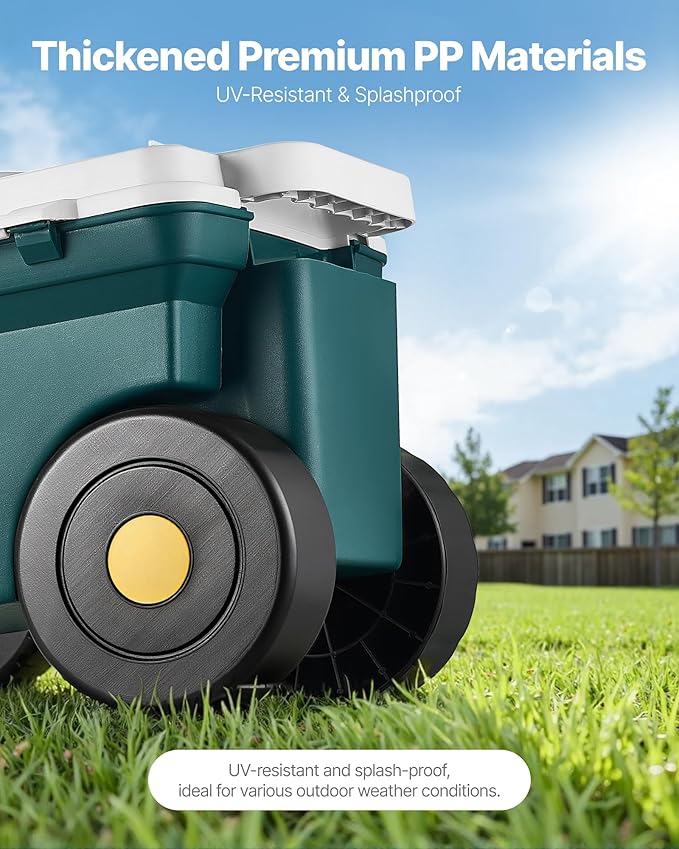VEVOR Garden Scooter with Seat, 2 in 1 Rolling Garden Cart with Storage Bin, Supports up to 227 lbs, Outdoor Wagon with Handle, Lightweight Storage Gardening Stool for Yard Weeding Planting