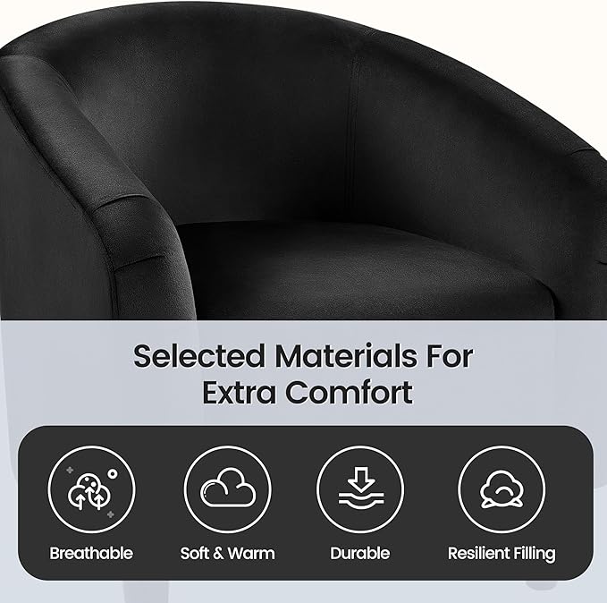 Yaheetech Black Accent Chairs Set of 2, Cozy Velvet Barrel Chair, Modern Club Chair with Soft Padde, Vanity Chair for Living Room/Bedroom/Waiting Room Reception Room, Matte Black