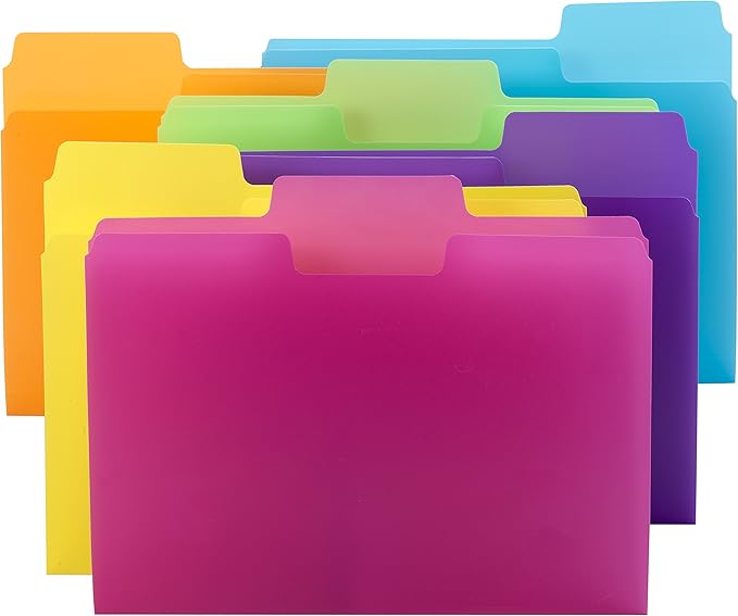 Smead SuperTab Poly Plastic File Folders for Documents, Set of 18 Plastic Folders, 1/3-Cut Tabs, File Folders Letter Size, Assorted Bright Colors, Office Supplies, School Supplies (10515)