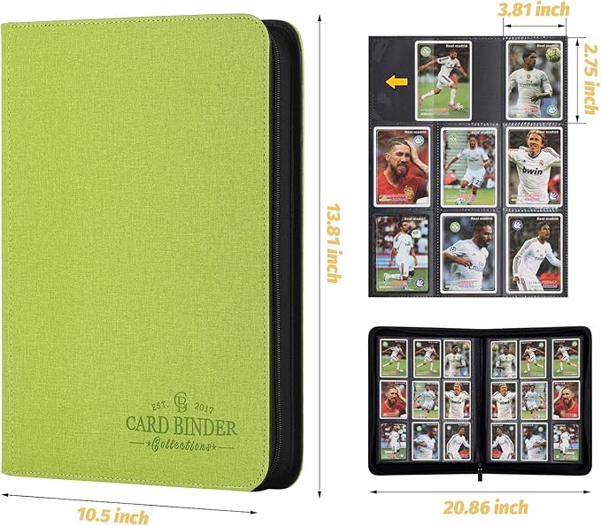 Trading Card Binder, Card Collection Binder Album Folder with 540 Side Loading Pockets, 9 Pocket Trading Card Album Folder for TGC,MTG, Baseball Cards, Yugioh(Green)