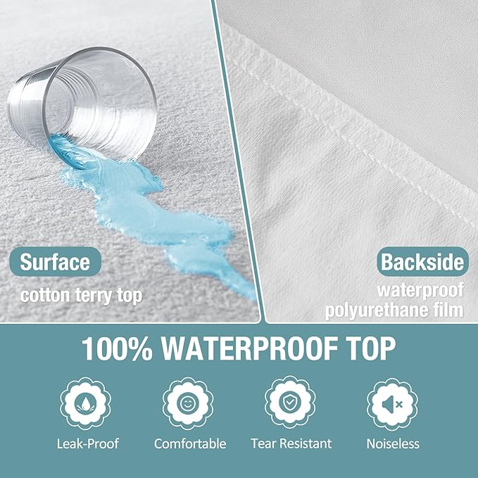 Bedecor 2 Packs Twin Mattress Protector Waterproof Protection Soft Cotton Terry Top Cover,for Babies Pregnant Women Incontinent Persons Deep Pocket to 18"