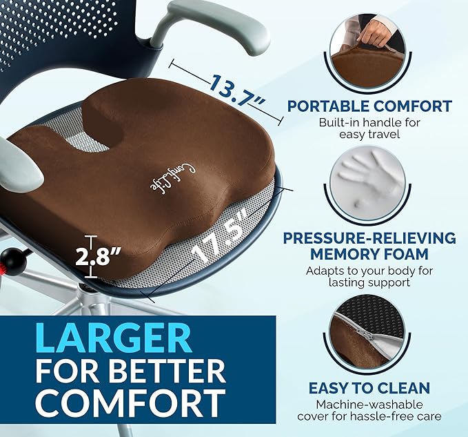 ComfiLife Premium Gel & Memory Foam Seat Cushion – Doctor Recommended Office Chair Cushion, Car Seat Cushion – Chair Cushions for Back & Sciatica Pain Relief – Seat Cushions for Office & Desk (Brown)