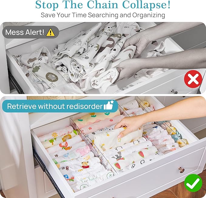 Vtopmart 14 Pack Drawer Dividers for Clothes, 4" High 10.2"-16.5" Adjustable Expandable Dresser Drawer Organizer, Clear Plastic Separators for Dresser, Baby Clothing, Underwear, Cosmetic, Toiletries