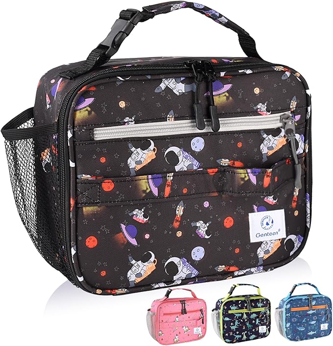 Genteen Lunch Box Kids, Prints Insulated Lunch Bag Kids Boys Girls,Soft Bag Mini Cooler Back to School Thermal Meal Tote Kit Lunch Box for School,Work,Outdoor - Astronaut