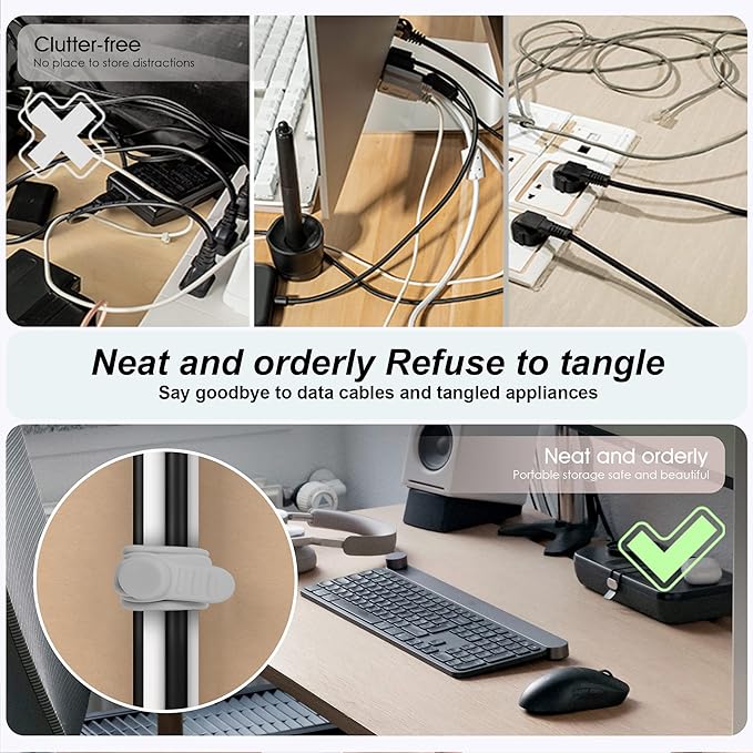Nearockle Silicone Cable Ties Cord Organizer for Cable Management, 16PCS 4.2" and 7.1" Reusable Cable Organizer Electronic Accessories for Home, Office, Kitchen, School, Travel (Grey)