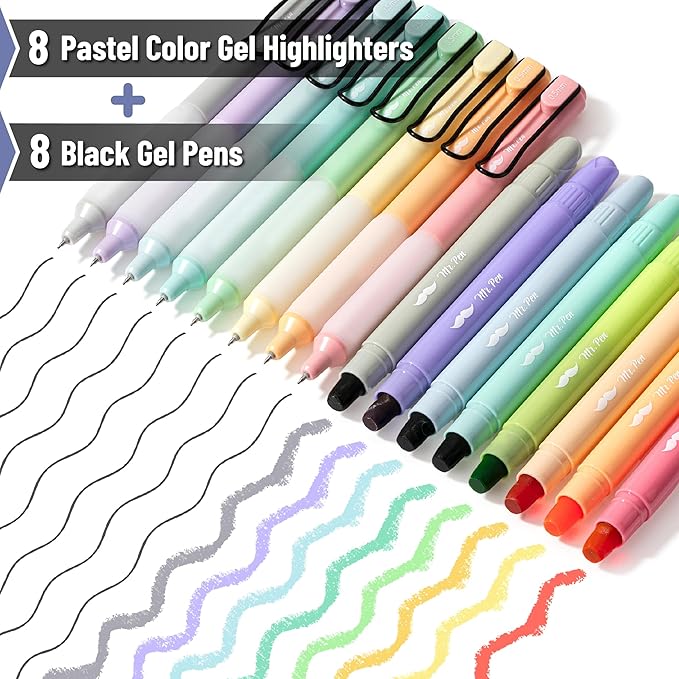 Mr. Pen- Bible Highlighters and Pens, 16 Pack, Gel Highlighters, Bible Highlighter No Bleed, Black Retractable Gel Pens
