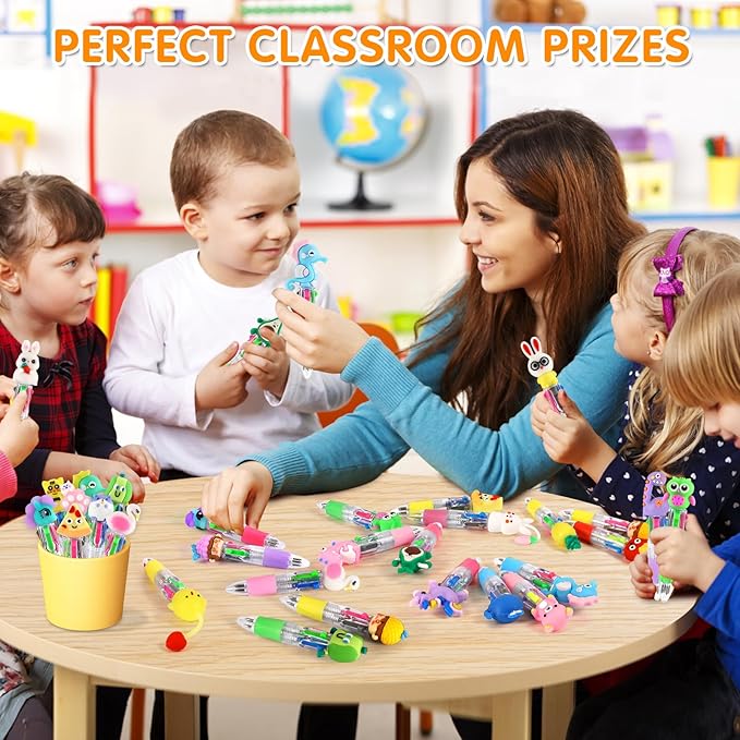 arscniek 100Pcs Multicolor Pen in One, 4-in-1 0.5mm Fine Point Cute Pens, Fun Kawaii Ballpoint Pen for Children's Party Favors, Classroom Prizes, Teacher School Supplies, Bulk Gifts for Students