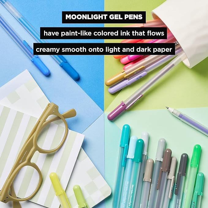 SAKURA Gelly Roll Moonlight 25 Pack, 06 Fine point, Bright Opaque Ink Gel Pens, Creamy Smooth Ink, Writes on Dark Paper