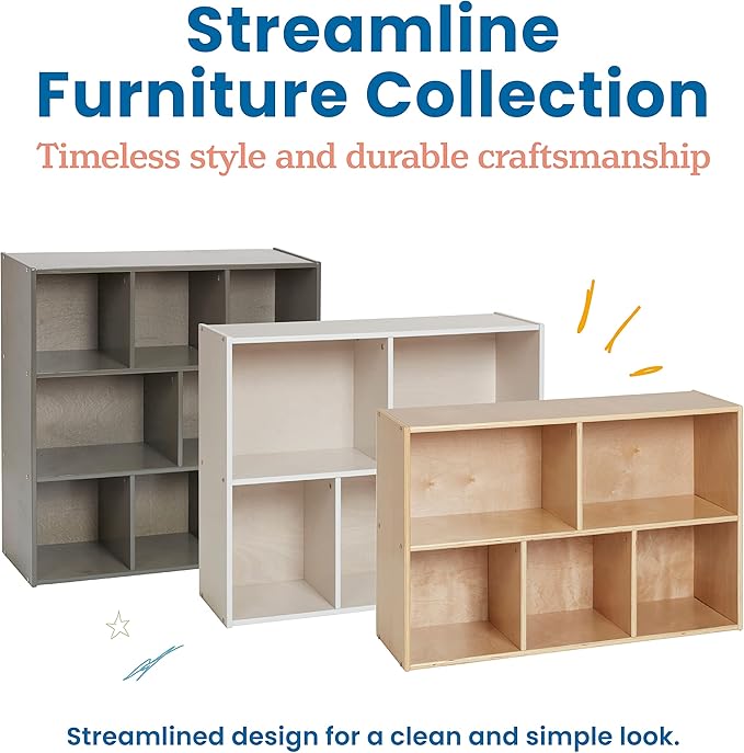 ECR4Kids Streamline 5-Compartment Storage Cabinet, 30in, Classroom Furniture, Grey Wash