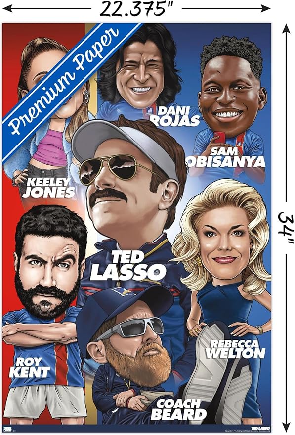 Ted Lasso - Character Grid Wall Poster, 34L" x 22.4W", Premium Poster & Clip Bundle