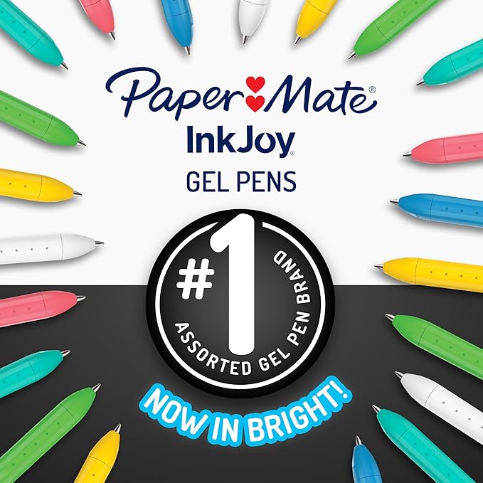 Paper Mate InkJoy Bright Pens, Gel Pens, Medium Point (0.7mm), Retractable, Assorted Brighter Colors, 6 Count