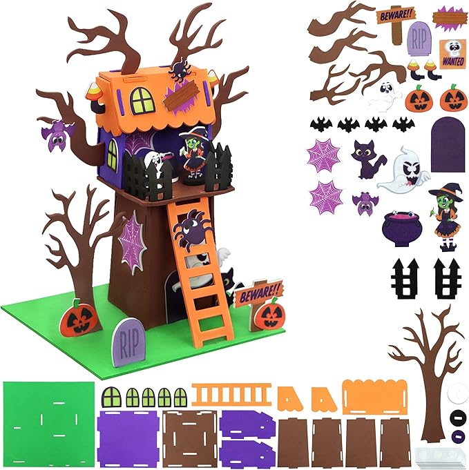 JOYIN 2 Pack Halloween Foam Craft Kit, Party Favors for Kids, 3D Tree House and Pumpkin Haunted House, Halloween Art and Craft DIY Kits, School Activities Game Party Decoration