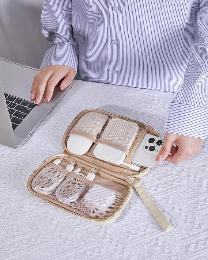 BAGSMART Cord Organizer Travel Cable Organizer Bag Tech Electronic Organizer Travel Case, Travel Essentials for Charger, Cable, Phone, Flash drive, Single Layer - Beige
