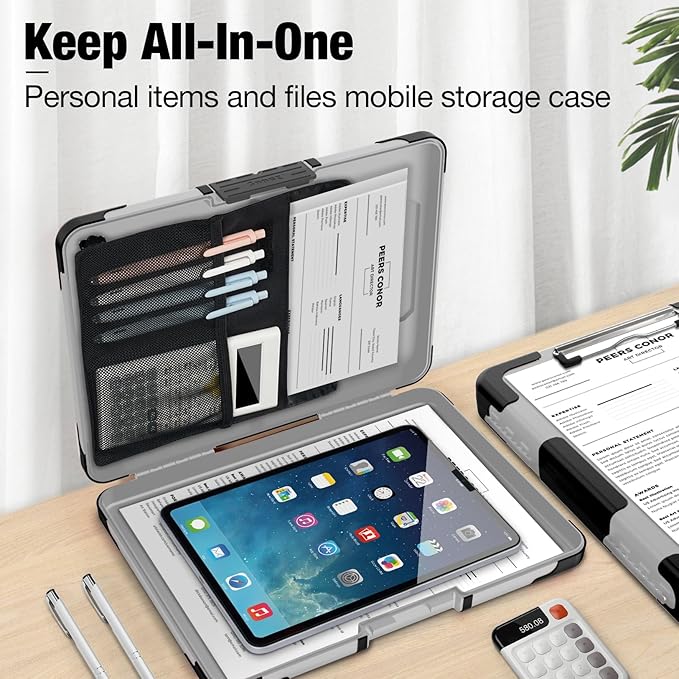 Sooez Toughest Clipboard with Storage, Internal Pen Pouch Included, Letter/ A4 Size, Shockproof Heavy Duty Plastic Clip Boards 8.5x11”, High Capacity Clipboards Box Case for Contractor Trucker Driver