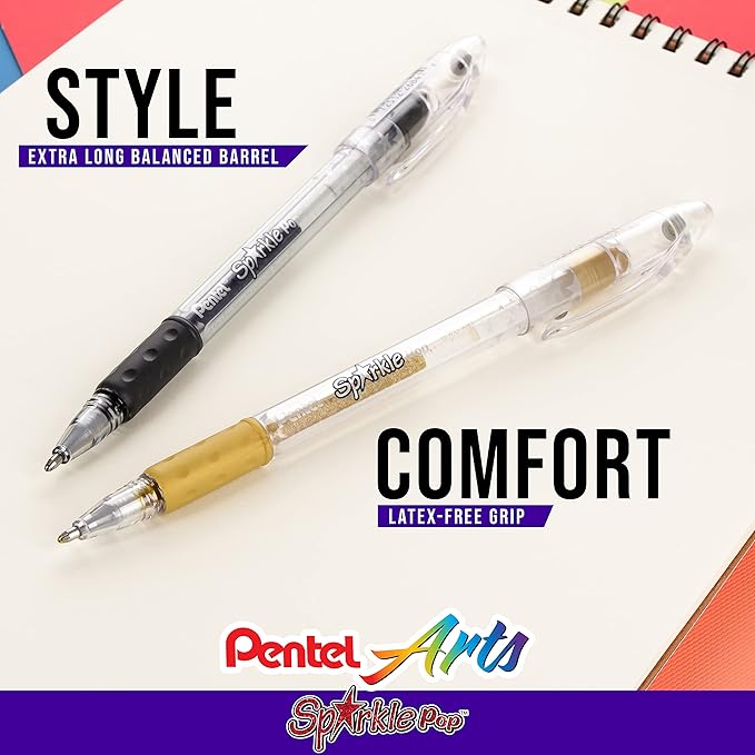 Pentel Sparkle Pop Metallic Gel Pen, (1.0mm) Bold Line, Orange/Yellow, Box of 12 Pens (K91-DF)