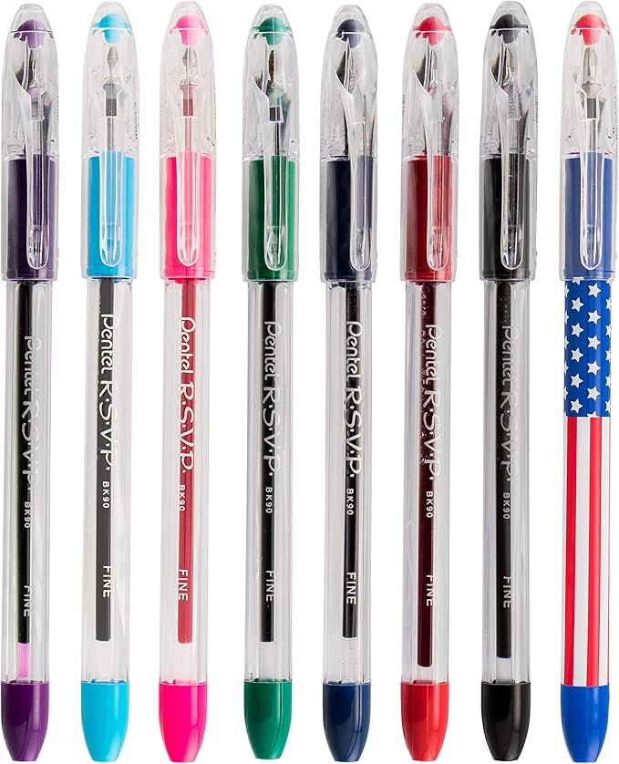 Pentel R.S.V.P. Ballpoint Pen, Fine Line, Green Ink (BK90BP2D) (Pack of 1, 2 Count Total)