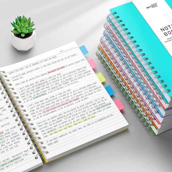 RETTACY Spiral College Ruled Notebook, 300 Pages, B5 Medium Size (7.4" x 10"), for School, Work, Writing, Journaling, 100 GSM Thick Paper, Flexible Plastic Cover (Tiffani Blue)