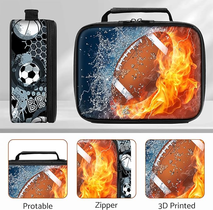 American Football Rolling Backpack for Boys - 3PCS Boys Rolling Backpack with Lunch Box Set for Kids Children Teens Elementary Middle School,Sport Roller Bookbag with Wheels for Age 6-18