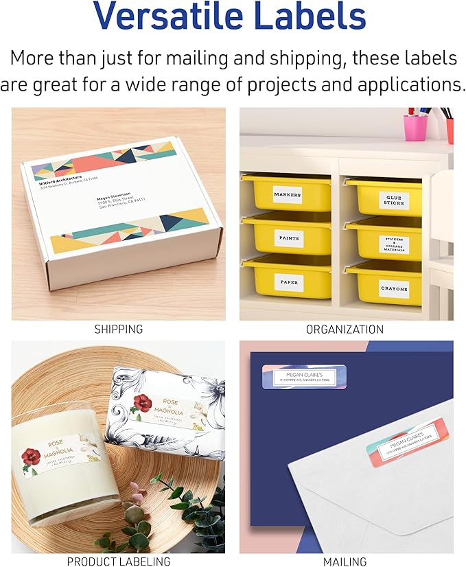 Avery Printable Shipping Labels with Sure Feed, 2" x 4" Customizable Stickers, White, 5,000 Blank Mailing Labels, Great for Mailing, Shipping, and More (5-Pack of 8463)