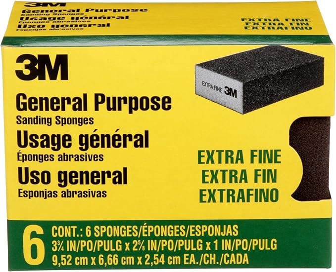 3M Sanding Sponge Block, 6-Pack, Extra Fine Grits, 3-3/4 in x 2-5/8 in, Designed For Sanding Wood, Paint, Metal, Plastic or Drywall, Features 3M Abrasive, Made with Durable Flexible Foam (CP000-6P-CC)