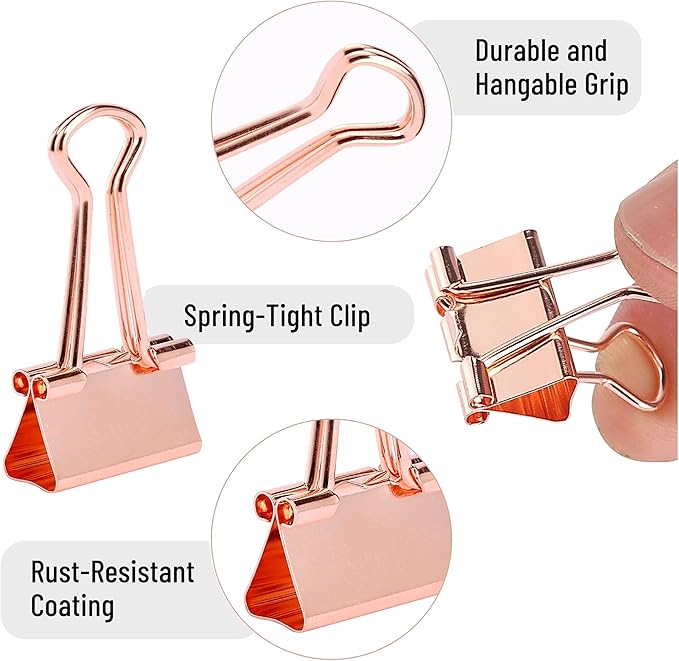 Mr. Pen- Binder Clips, Minirose Gold, 50 Pack, 0.75in Paper Clips