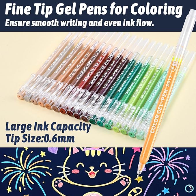 Colored Gel Pens for Coloring, 99 Colors 0.6mm Fine Point Gel Pens Colored Set for Adult Coloring Books, Journal Pen Markers for Journaling Supplies, Writing Drawing Note Taking School Office Home