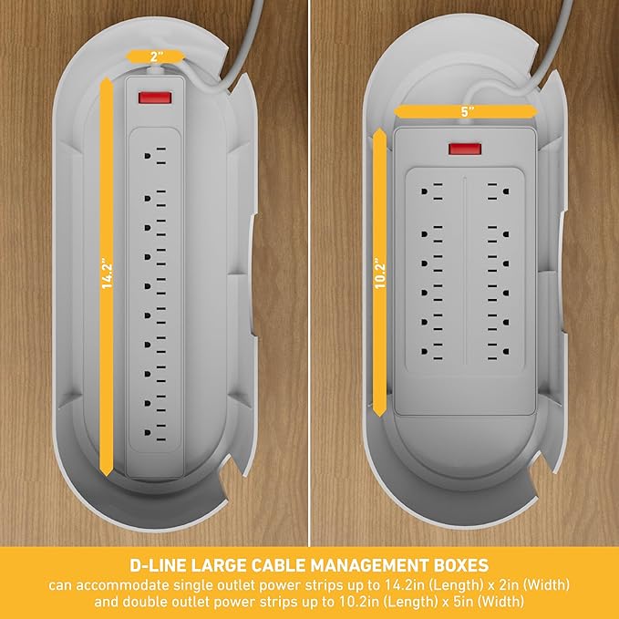 D-Line Cable Management Box, Power Strip Holder, Floor Outlet Hiders, Desk Cord Organizer, Cover TV Wires, Wire Storage – 16.5 in (Length) x 6.5in (Width) x 5.25in (Height) - Large, White