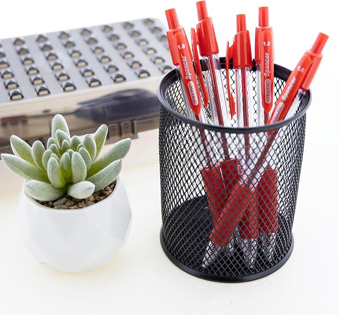 BAZIC Ballpoint Pen Spencer Red Retractable Pen Soft Barrel Grip Pens, 1.0 mm Bold Point Smooth Writing, for Office School Teacher (5/Pack), 1-Pack
