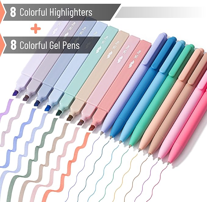 Mr. Pen Aesthetic Bible Highlighter and Pen Set, 16 Pack, 200 Sheets Transparent Sticky Tabs, No Bleed, Chisel Tip