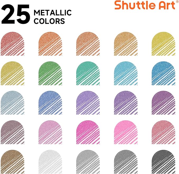 Shuttle Art 50 Pack Metallic Gel Pens, 25 Metallic Gel Pens Set with 25 Refills Perfect for Adult Coloring Books Doodling Drawing Art Markers