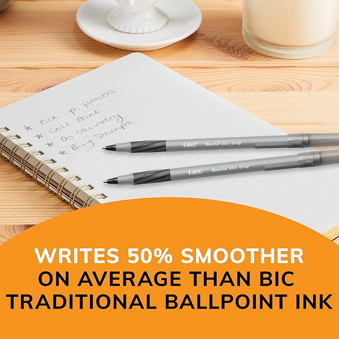 BIC Round Stic Grip Xtra Comfort Red Ballpoint Pens, Medium Point (1.2mm), 12-Count Pack, Excellent Writing Pens With Soft Grip for Superb Comfort and Control