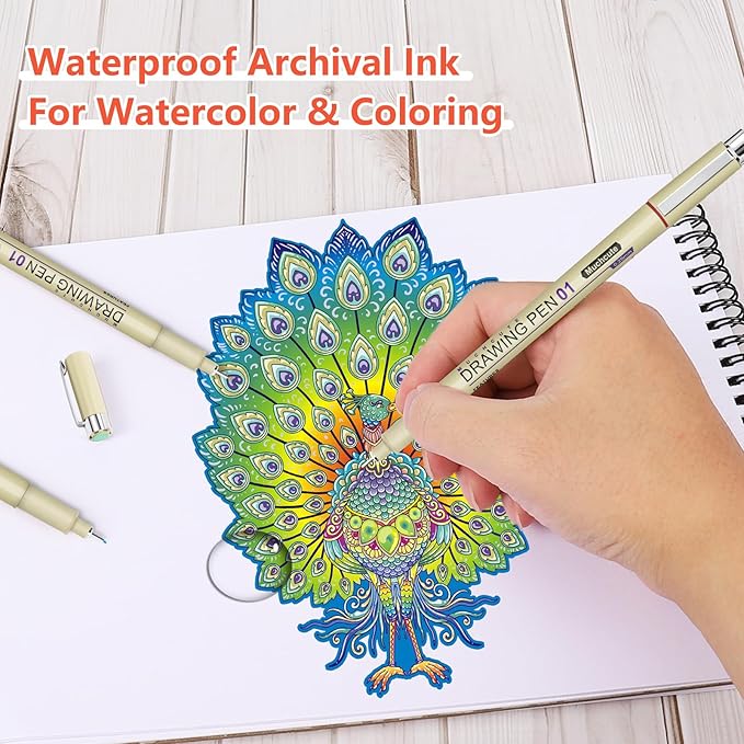 Muchcute 05 Micro Fineliner Drawing Art Pens: 12 Colors 0.45mm Extra Fine Point Bible No Bleed Smooth Journal Zentangle Study Supplies Colored Waterproof Line Ultra Needle Tip Fine liner Thin Gel Felt