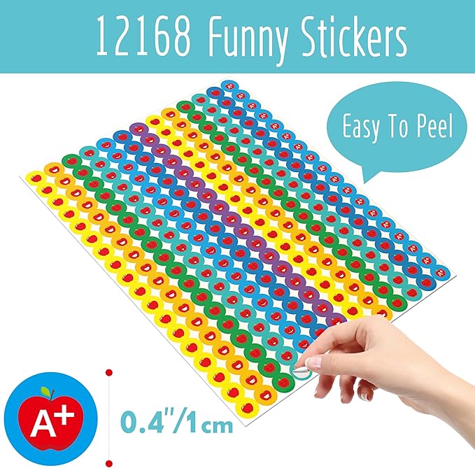 12456 Round Stickers, 12100+ Incentive Reward & 288 Gold Foil Star Stickers in 14 Colors & Designs - Reward Behavior Chart (0.4" Each)