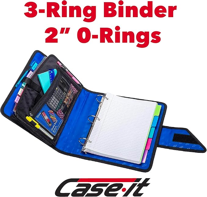 Case-it The Open Tab Velcro Opening Binder - 2 Inch O-Rings - 5 Color Tab Expanding File Folder - Multiple Pockets - 400 Sheet Capacity - Red S-826-A