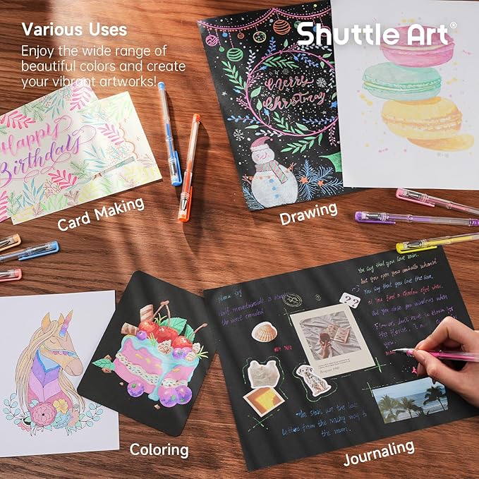 Shuttle Art Pastel Gel Pens, 24 Pastel Milky Colors Gel Pen for Black Paper, Adults Coloring Books Drawing Doodling Crafts Scrapbooking Journaling