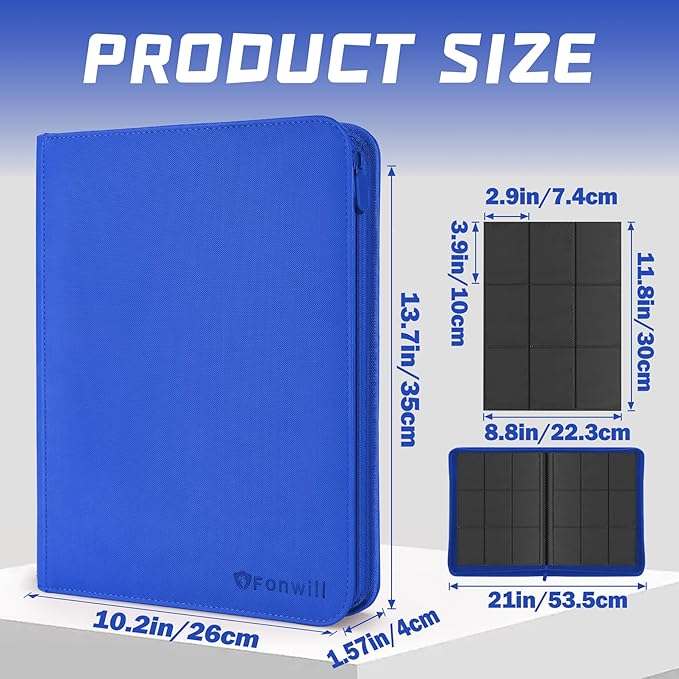 Premium Card Binder 9 Pocket, 360 Pockets Trading Card Holder Book, Premium PU Cover Zip Folder Binder, Side Loading Carrying Case Binder Album for TCG, MTG,Sports Cards, Game Cards (Blue)